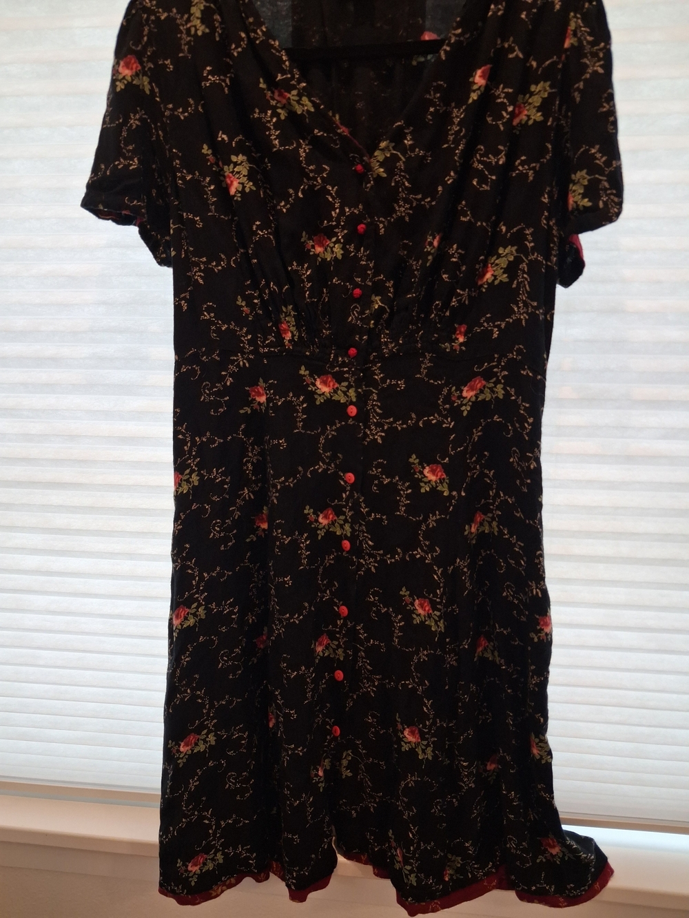 April Cornell Black Floral Button-Front Women’s Dress Whimsygoth Cottagecore